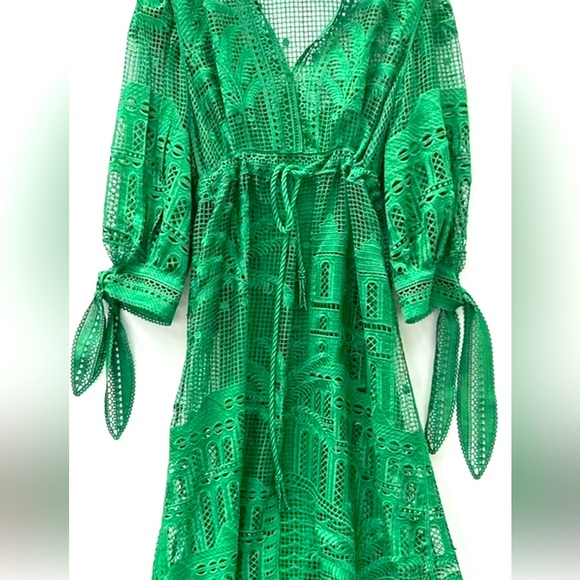 House Of Harlow 1960 Dress Green Guipure Lace Maxi Floral - Picture 9 of 10